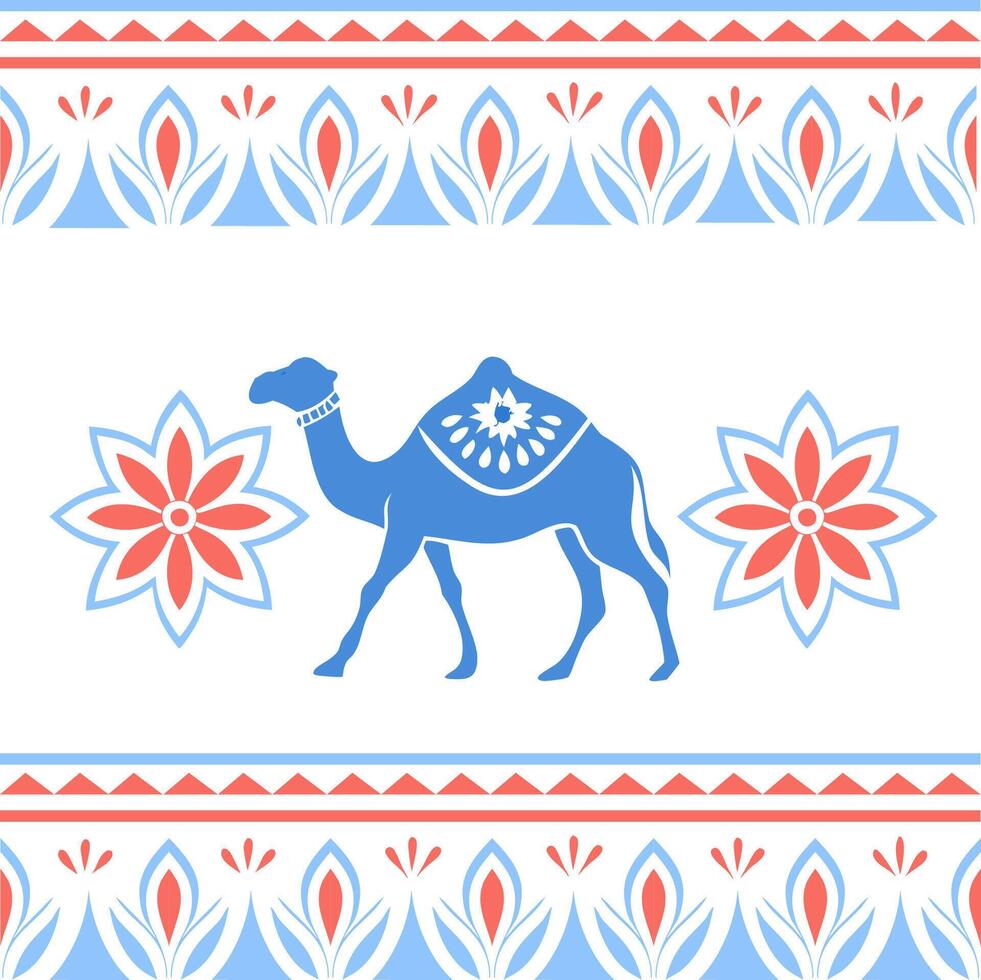 Ethnic arabic seamless border pattern with camel vector