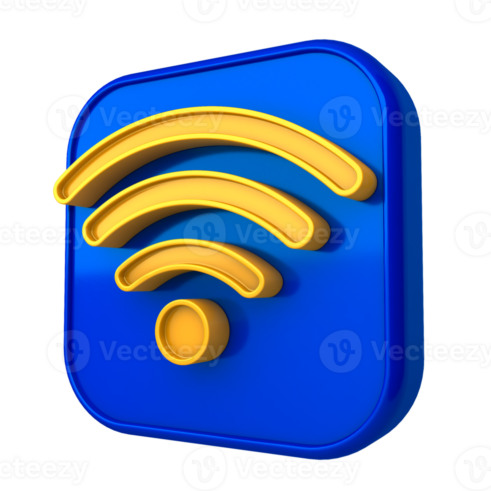 yellow wifi icon on blue box 3d render png