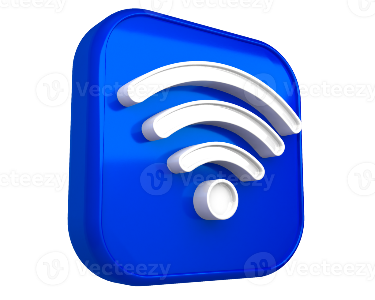 left view of white wifi icon on blue box 3d render png