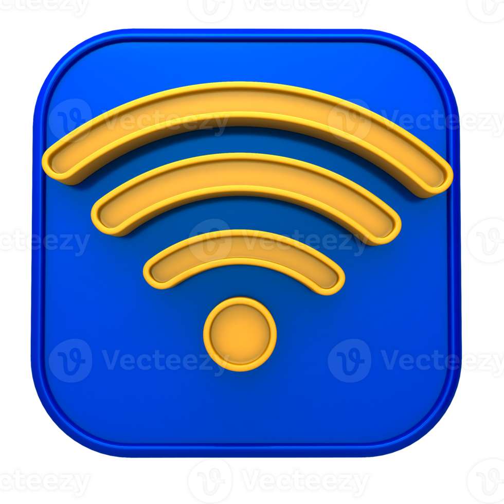 front view of yellow wifi icon on blue box 3d render png