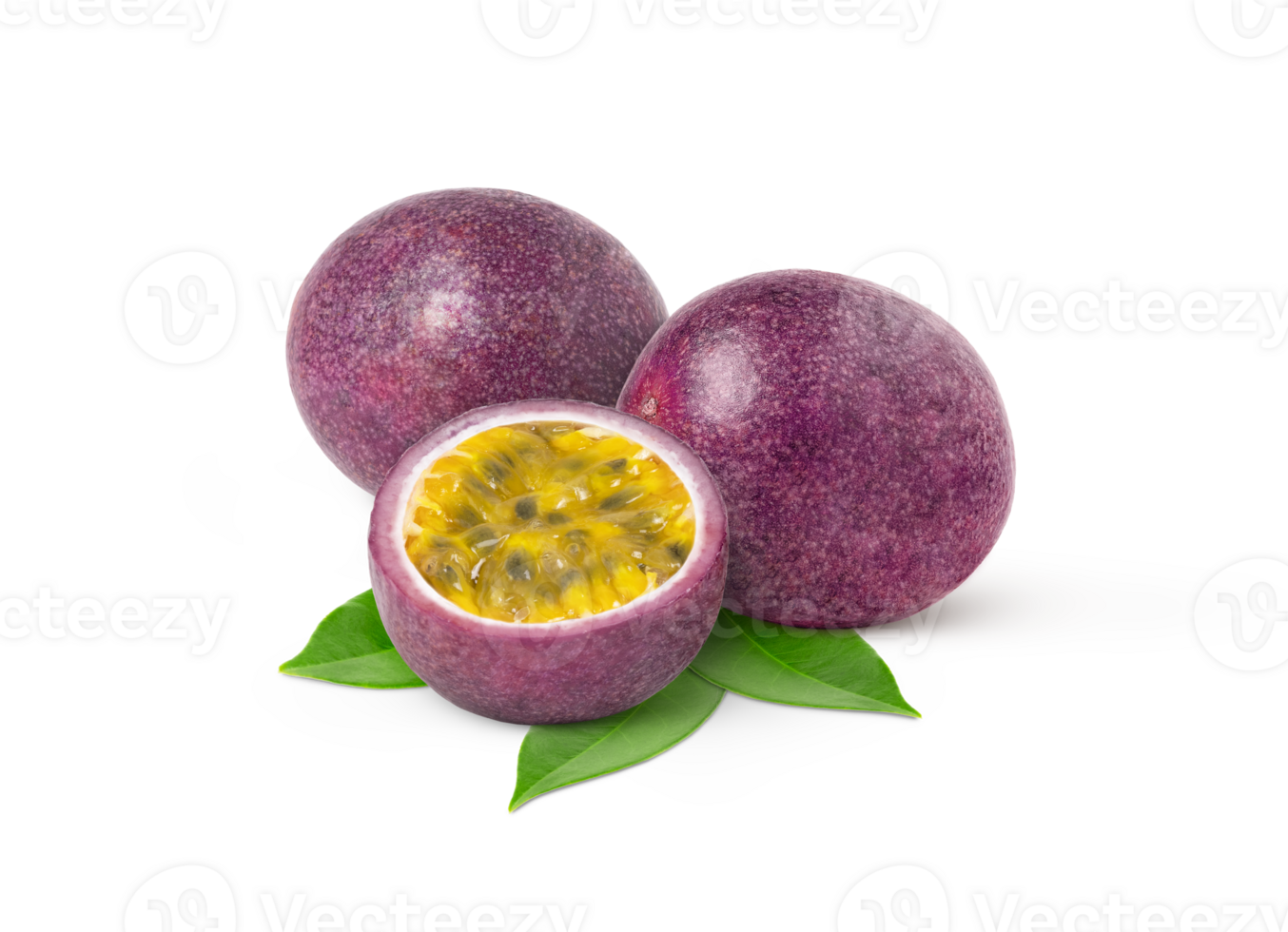 Passion fruits Isolated with leaf. Maracuya fruit with leaves. png