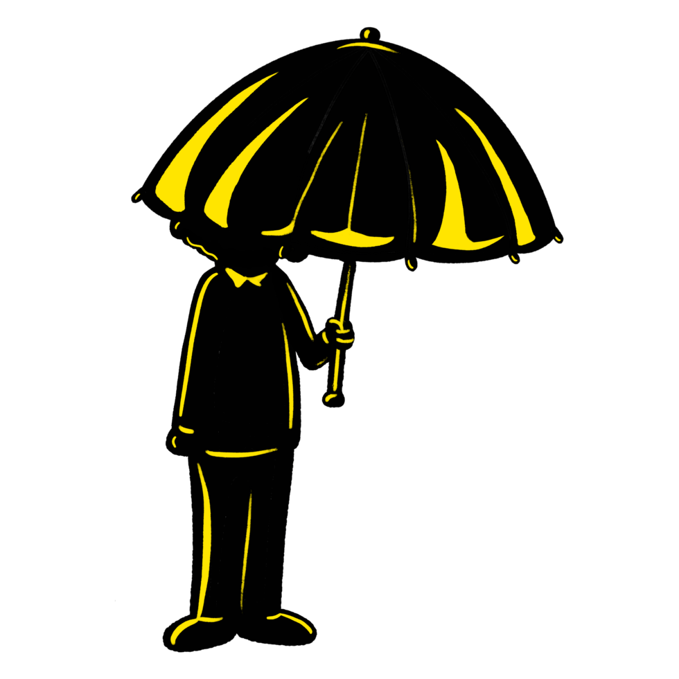 A man holding an umbrella at night silhouette illustration, umbrella coving the person's head png
