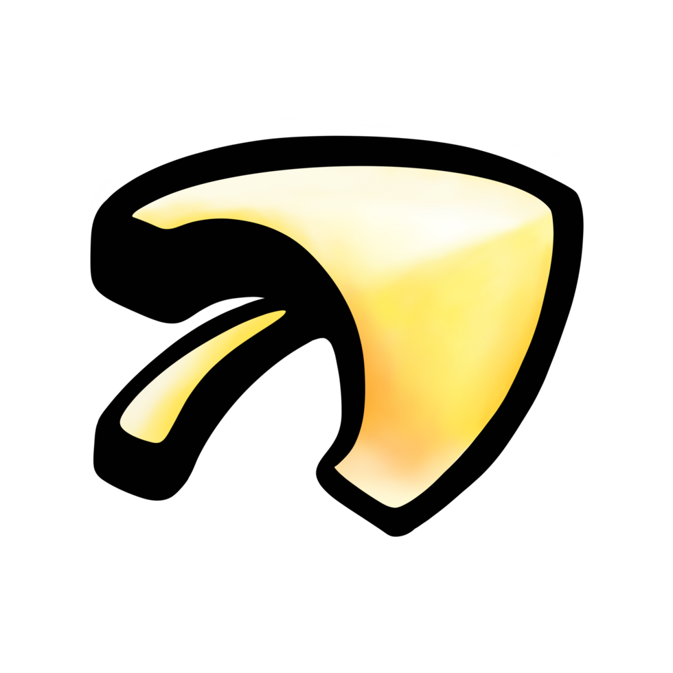 Three-dimensional arrow icon yellow color design, curved fat arrow pointing to the right png