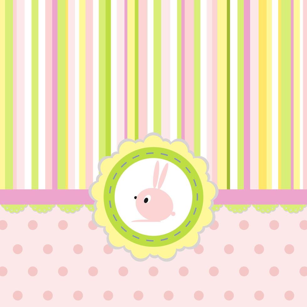 Greeting card with stripes, dots and rabbit vector