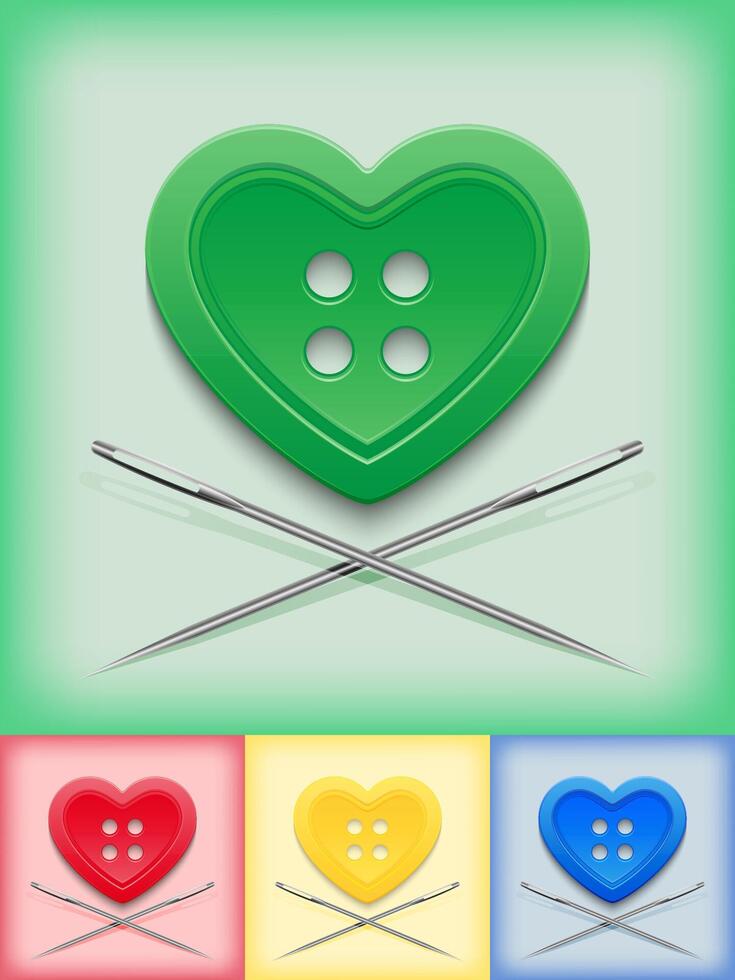 Heart-shaped button and crossed needles vector