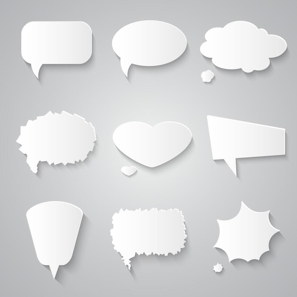 Set of paper speech bubbles with shadows vector