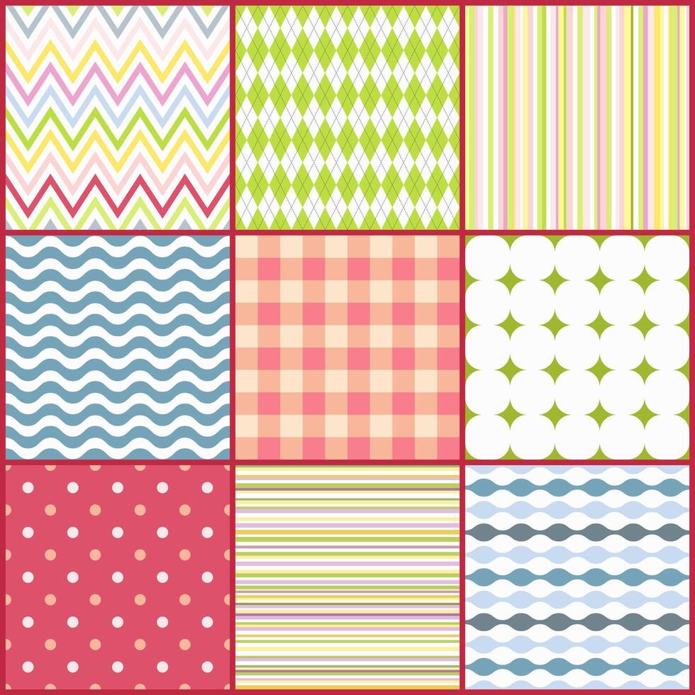 Set of nine colorful seamless patterns vector