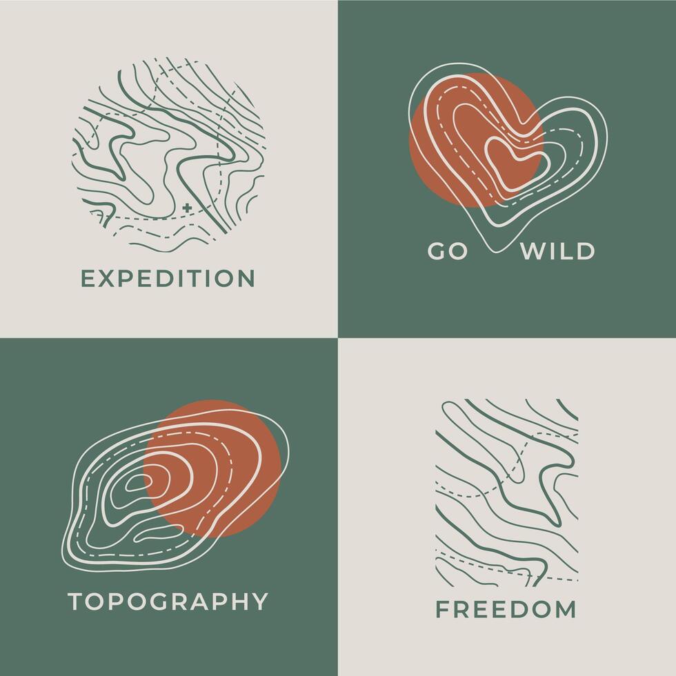 Modern expedition logos with topography lines vector