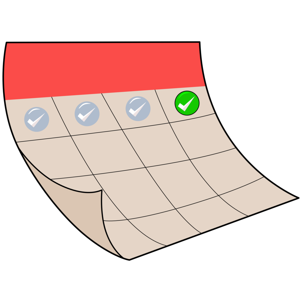 Illustration of a Checklist Calendar with checkmark on selected date png