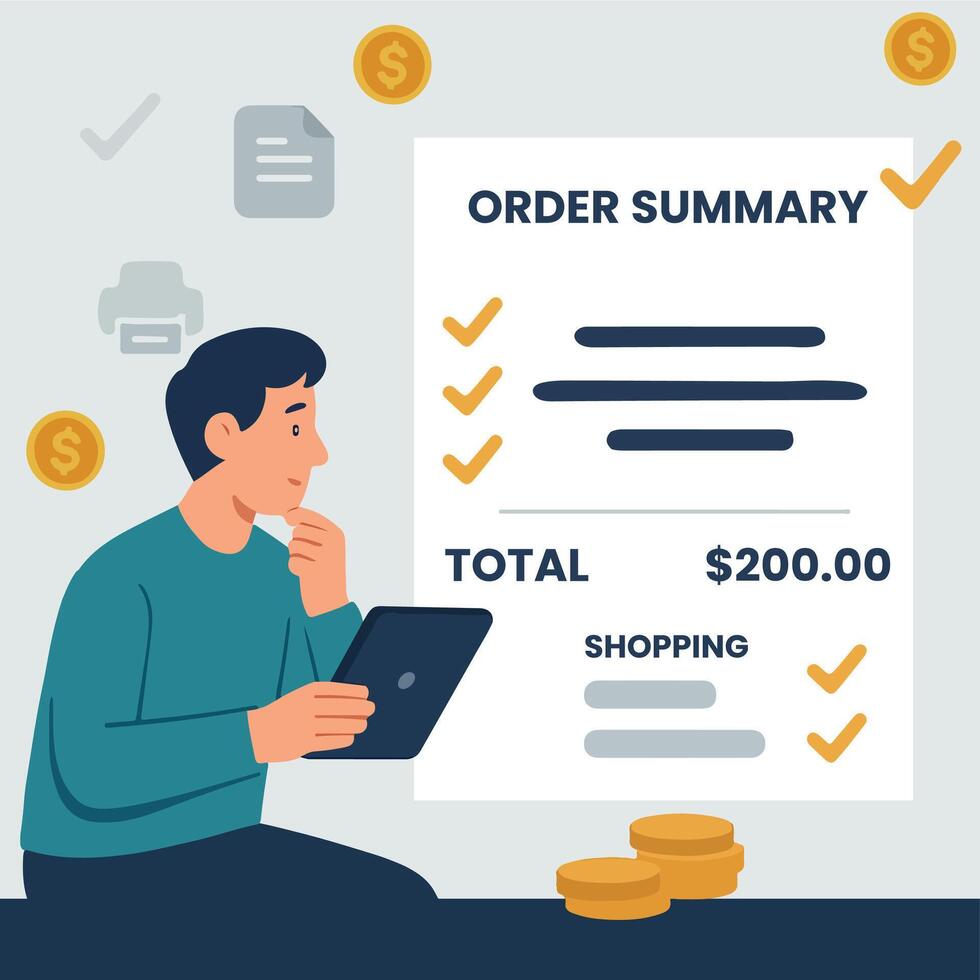 Order summary and review illustration vector
