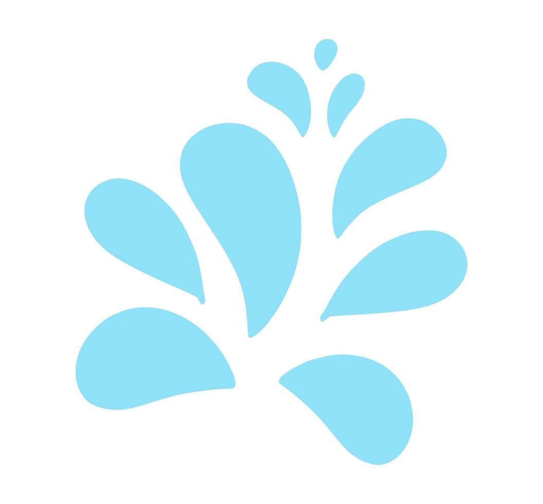 Doodle water drop,hand drawn sweat tear. Splash of blue liquid in playful cartoon style. Minimalist water splash icon with soft shapes and rounded droplets. Ideal for skincare, weather, eco, hydration vector