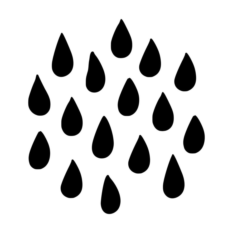 Doodle water drop, hand drawn sweat tear seamless pattern. Minimalistic black water drops in random arrangement on white background. Perfect for rain designs, packaging, eco concepts, skincare vector