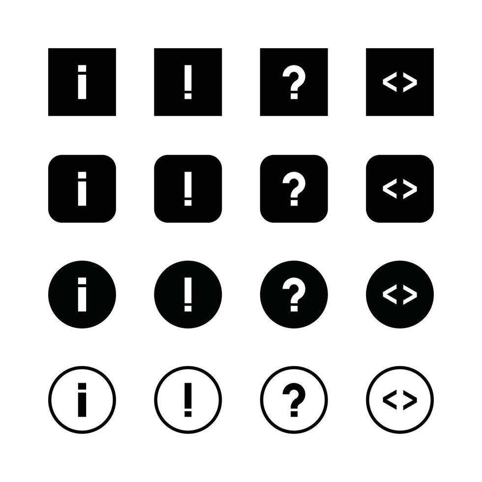 Black And White Symbols Icons Set Information Exclamation Question And Programming Codes vector