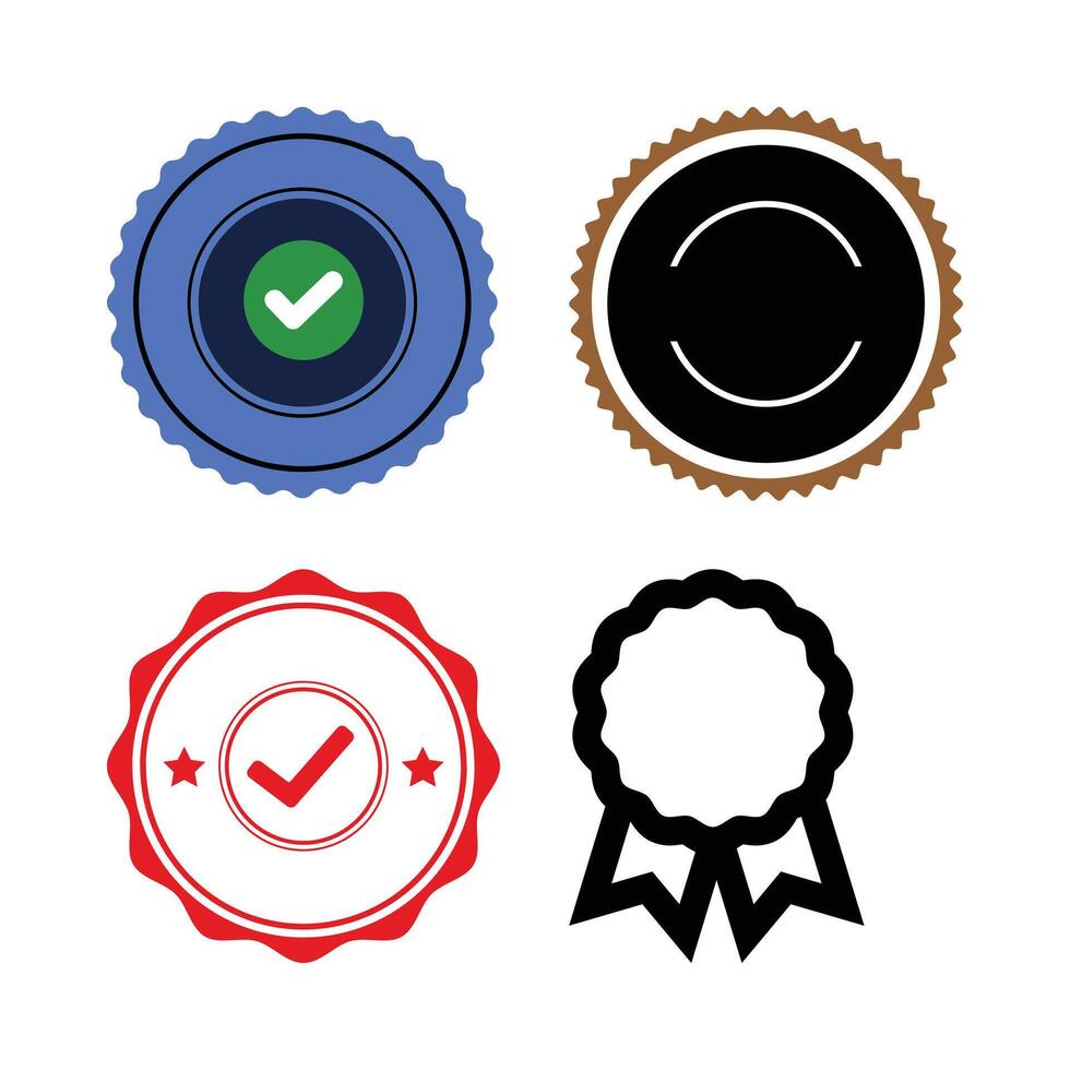 Assorted Graphic Badge Elements Icons For Certification Quality Approval And Recognition vector