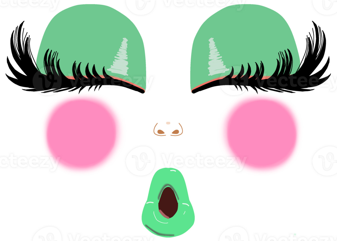 A cartoon face with pink and green makeup png