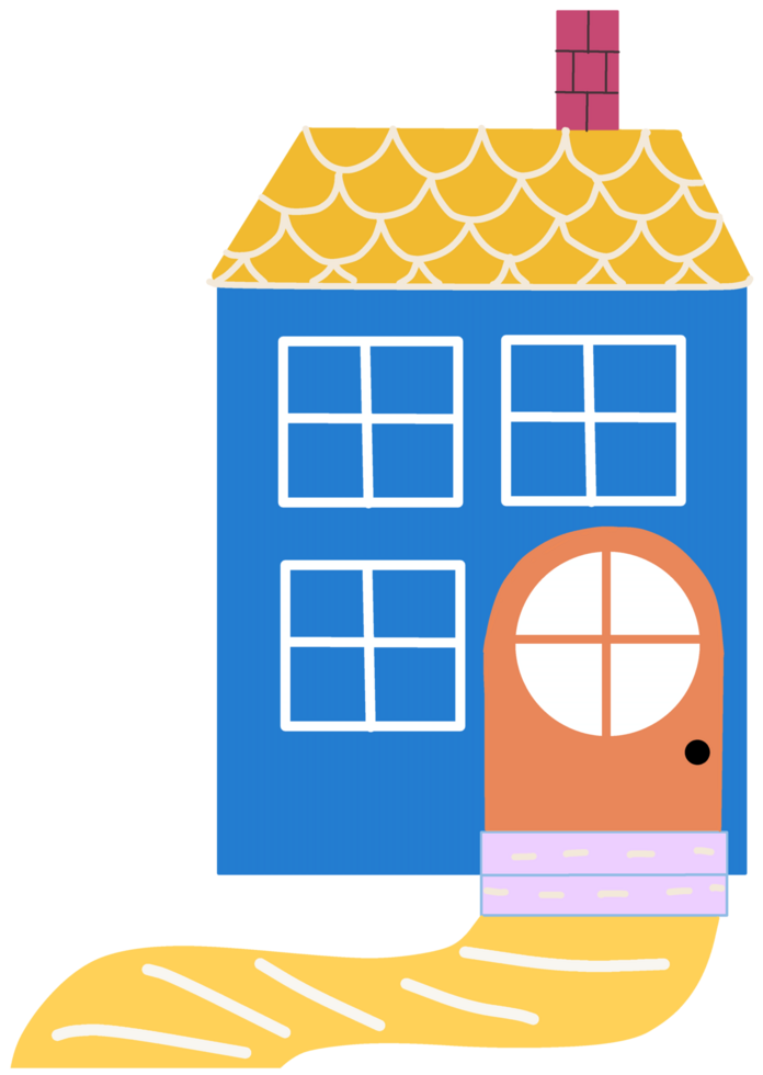 A house with a yellow door and a yellow carpet png