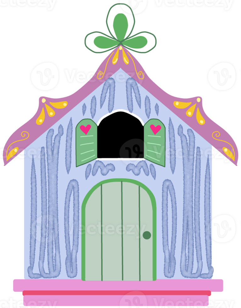 A cartoon house with a door and a green door png