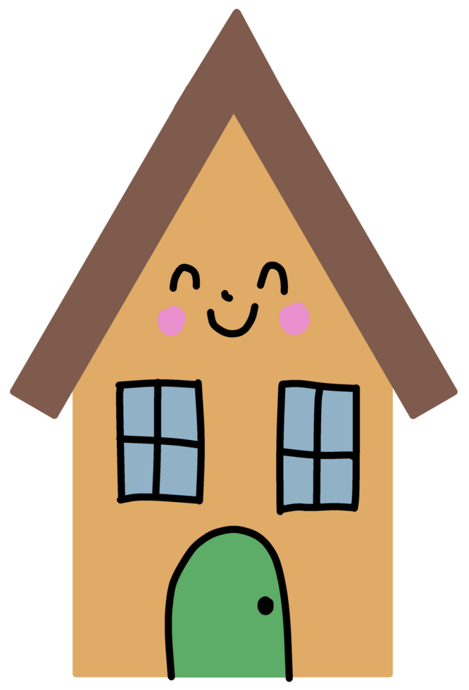 A cartoon house with a smiling face png