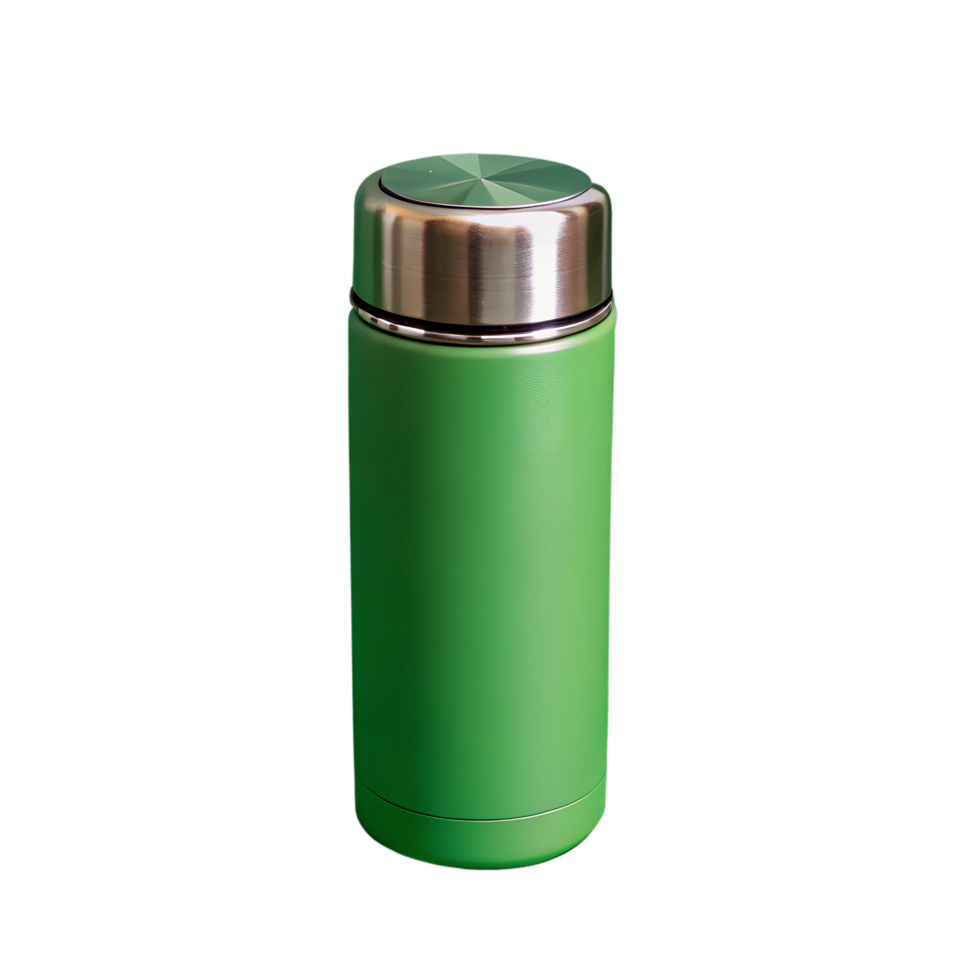 Green Tumbler with Steel Lid on Transparent Background Minimalist Style png