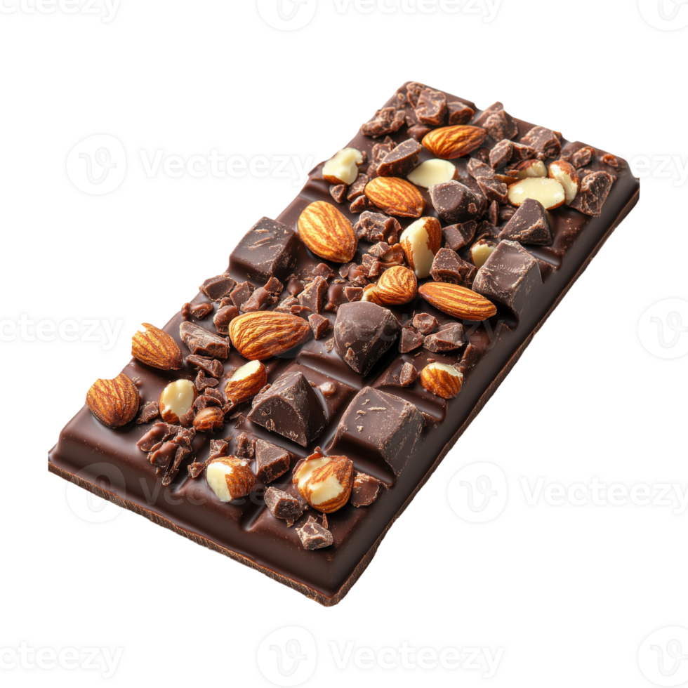 Dark Chocolate Bar with Almonds and Hazelnuts on a Transparent Background png
