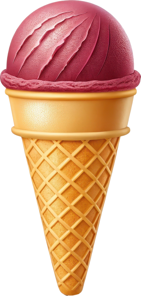 A berry flavored ice cream in a waffle cone png