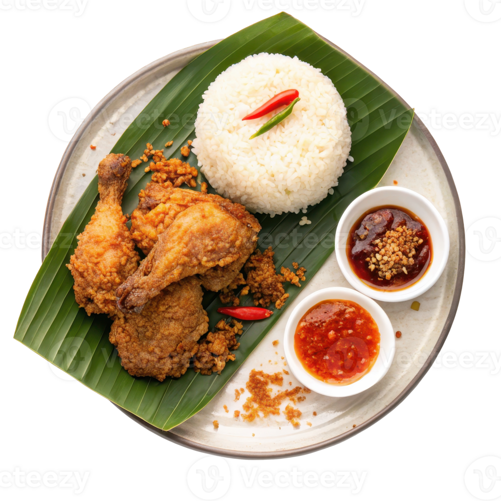 Thai style fried chicken with rice and vegetables png