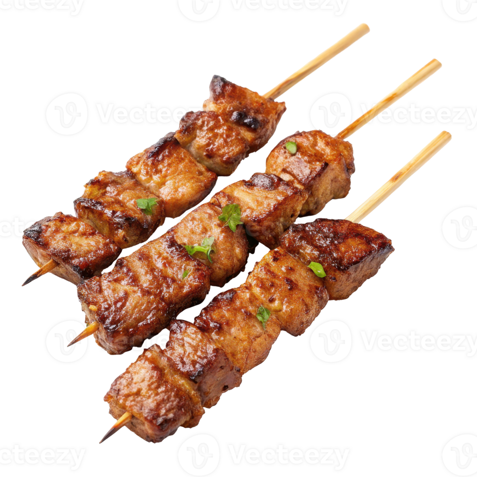 Grilled pork skewers with a savory marinade png