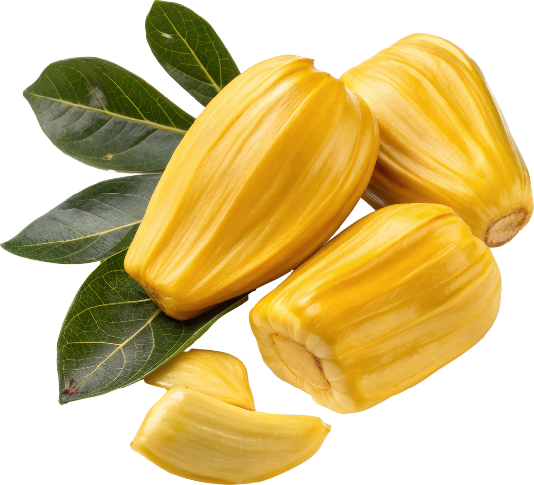 Golden yellow jackfruit pods with leaves png