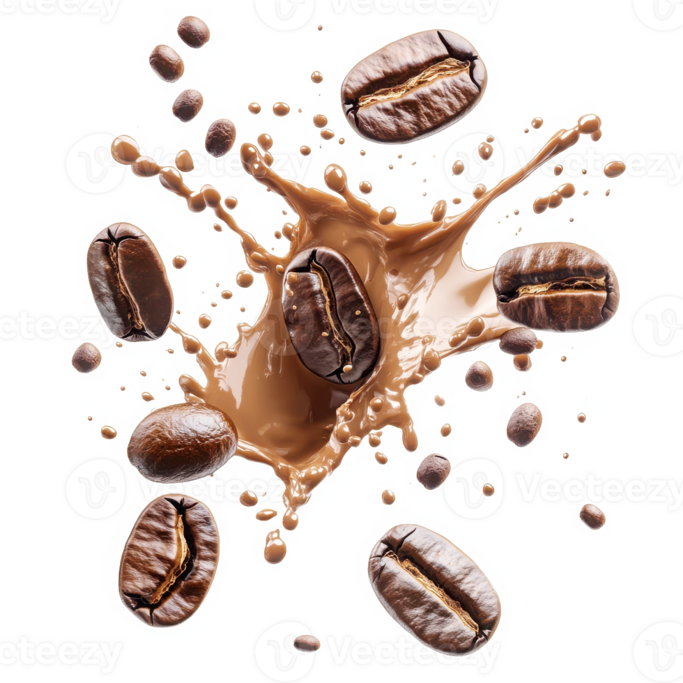 Coffee beans with splash png