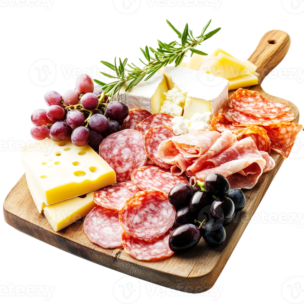 Charcuterie board with assorted cheese meat png