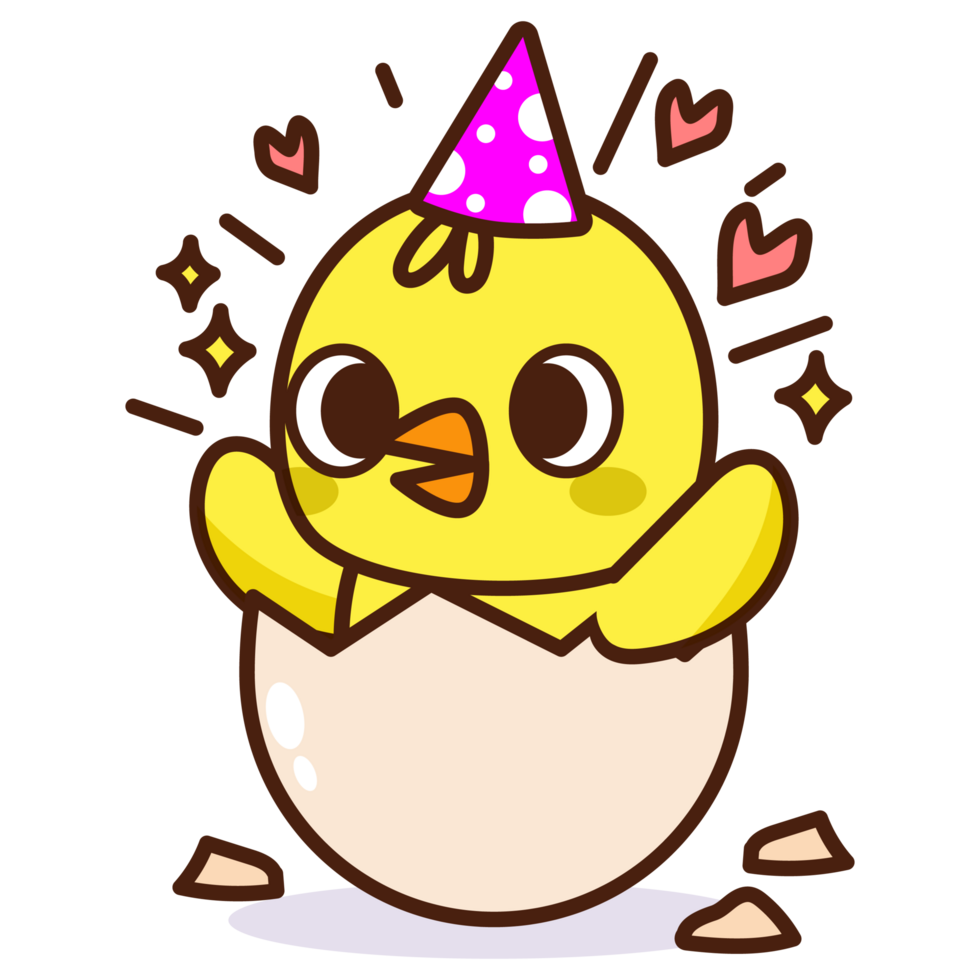 Cute Chick Hatching from Egg with Party Hat png
