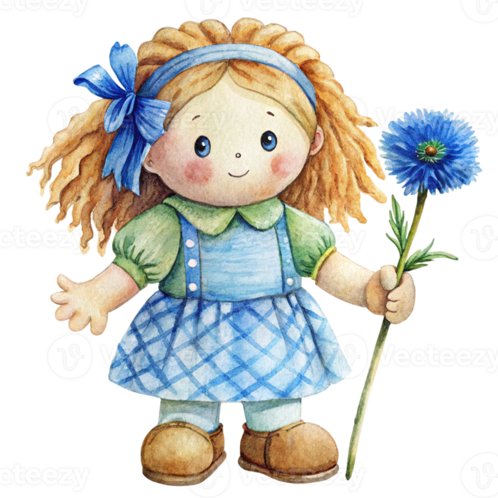 A watercolor illustration of a little girl holding a flower png