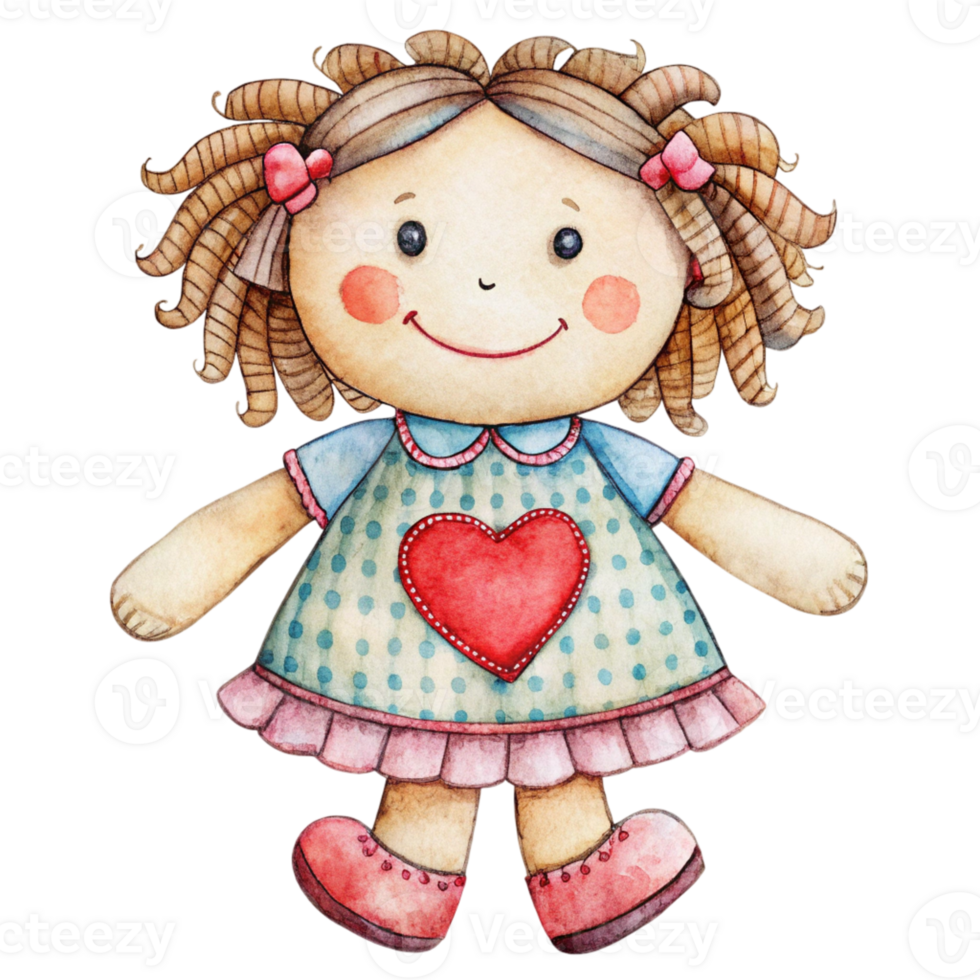 A watercolor illustration of a little girl with a heart png