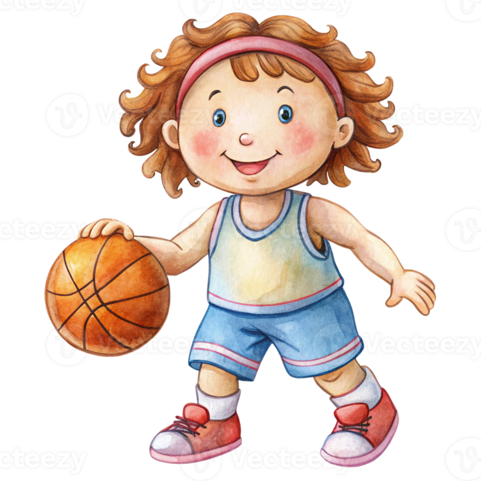 A cartoon girl with a basketball ball png