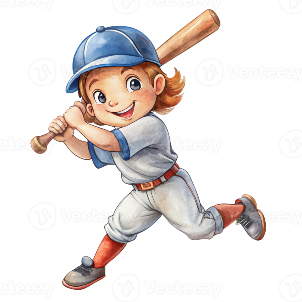 A cartoon baseball player is running with a bat png