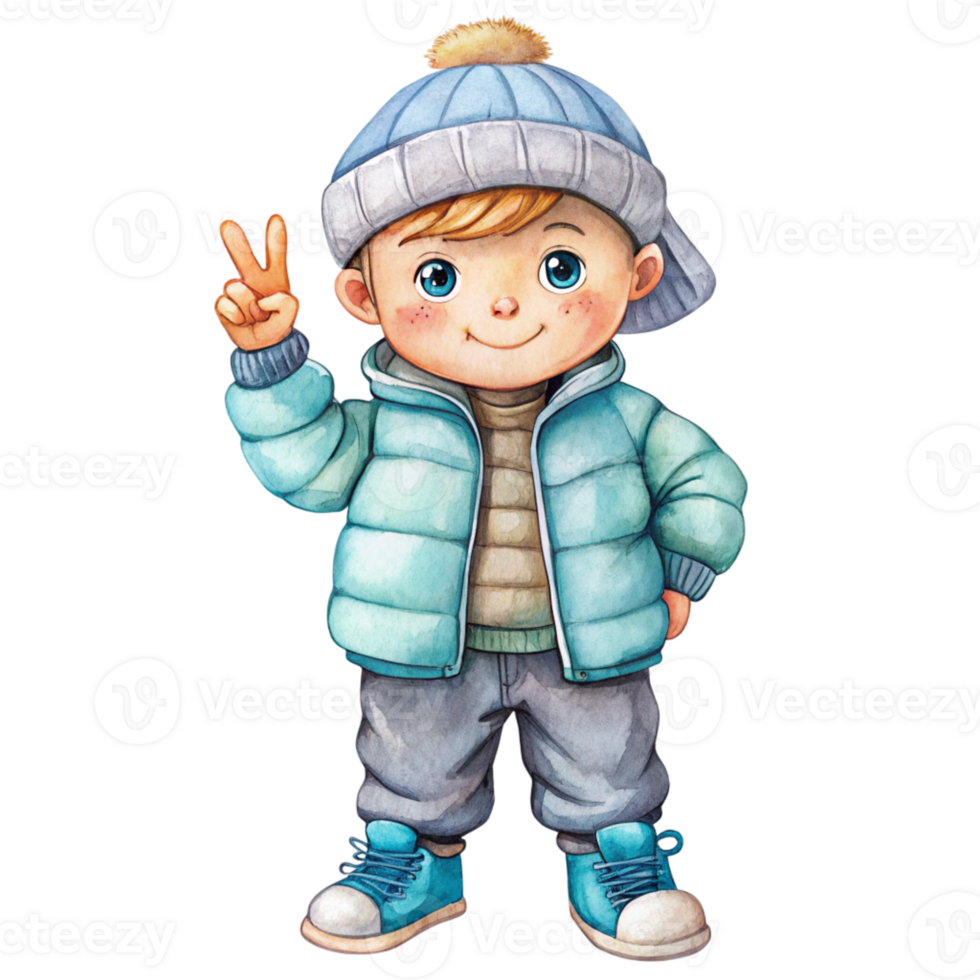 A cartoon boy in a blue jacket and blue jeans png