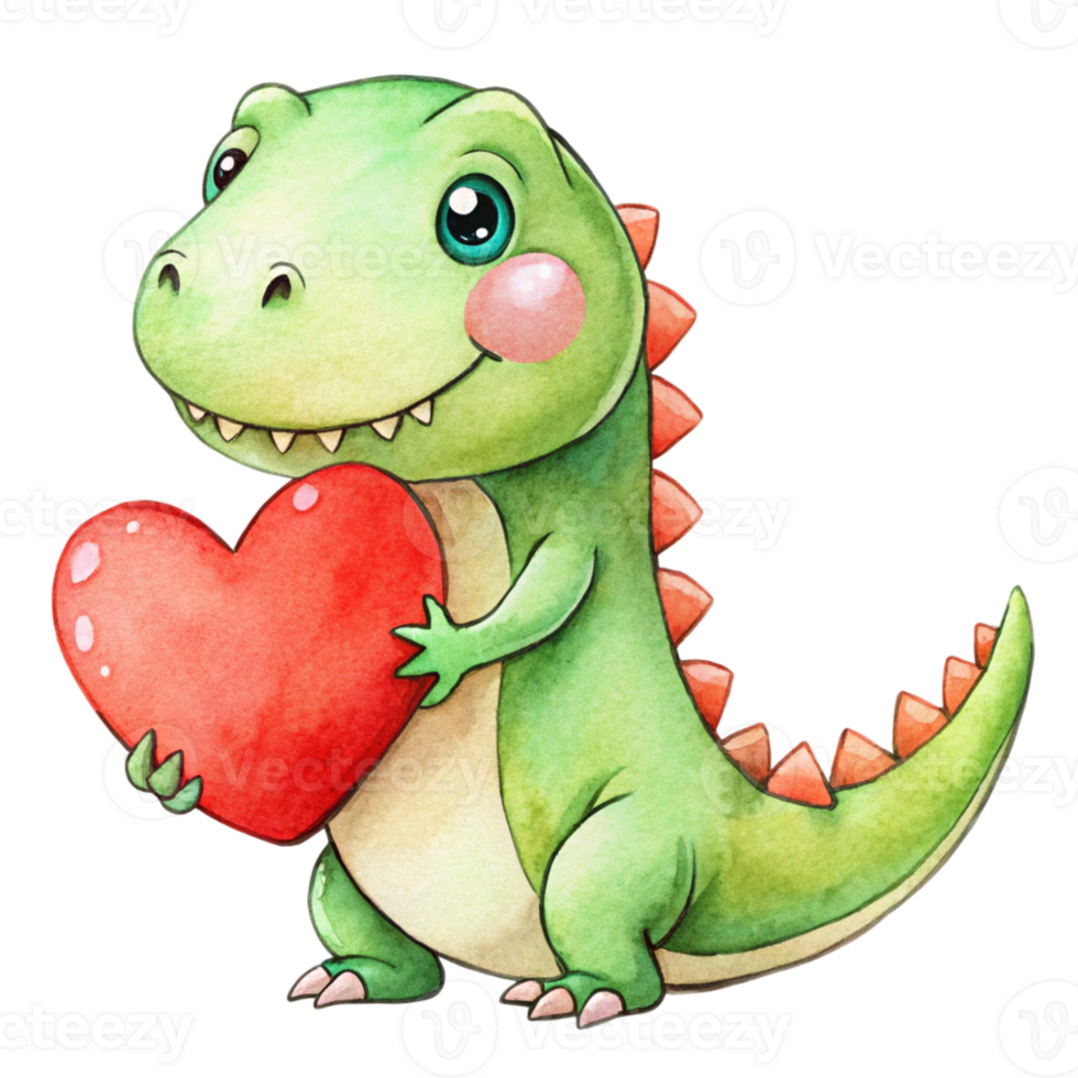 A cartoon dinosaur holding a heart png