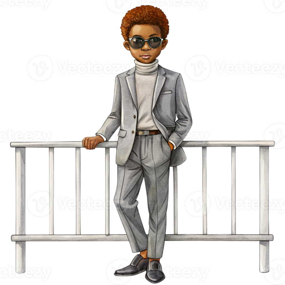 A cartoon black man in a suit and sunglasses png