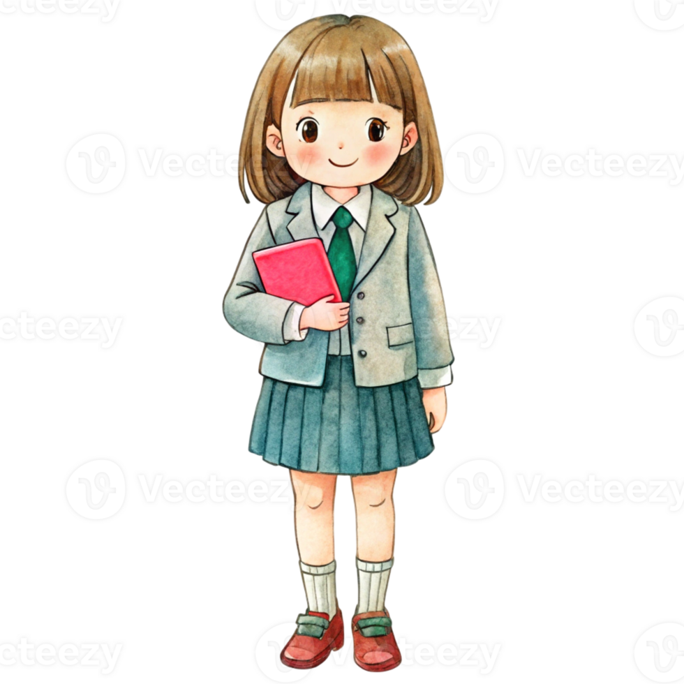 A girl in school uniform holding a book png