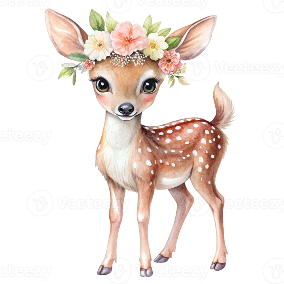 A cute little deer with flowers on its head png