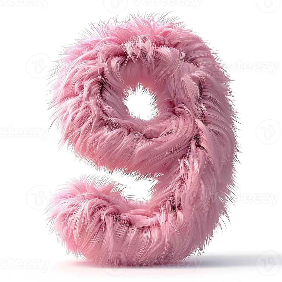 Fluffy Nine A light and playful version of the number nine formed from pink fluffy texture bringing joy and warmth photo