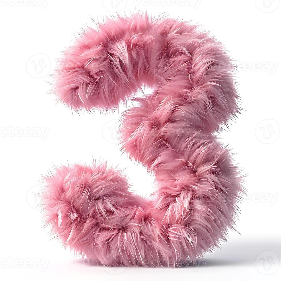Fluffy Three A delightful and cozy depiction of the number three crafted from fluffy pink texture bringing warmth photo