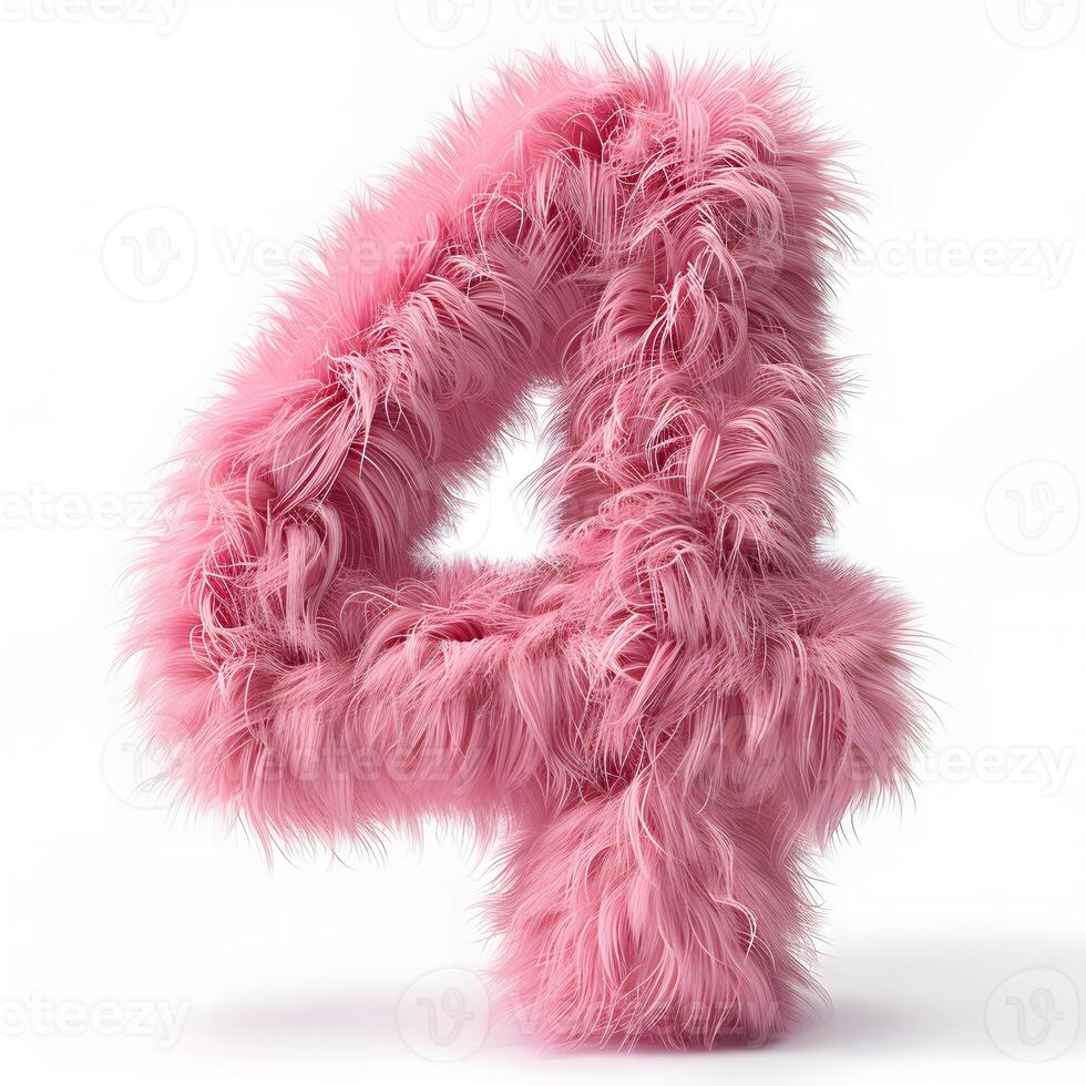 Fluffy Four A cute and inviting version of the number four made with fluffy pink fibers creating a cheerful look photo
