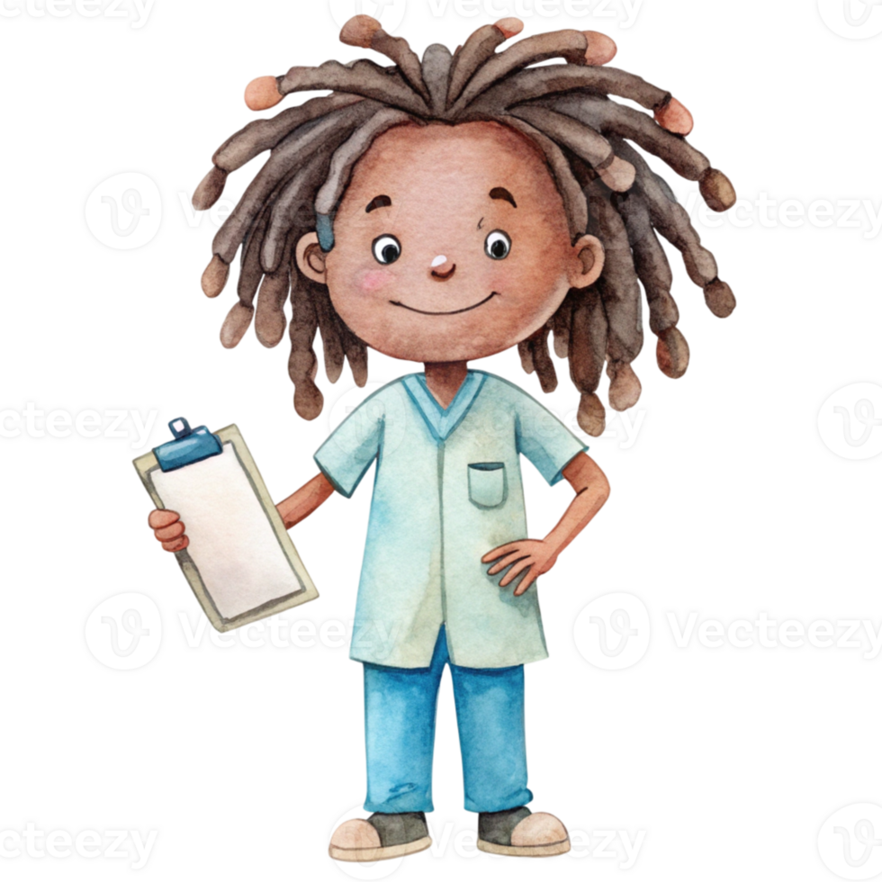 A cartoon boy with dreadlocks holding a clipboard png