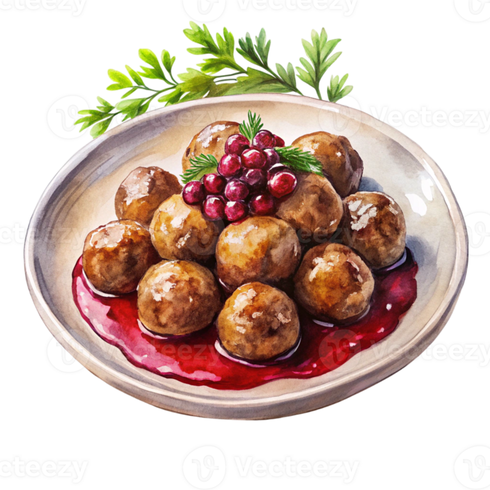 A plate of meatballs with cranberries and parsley png