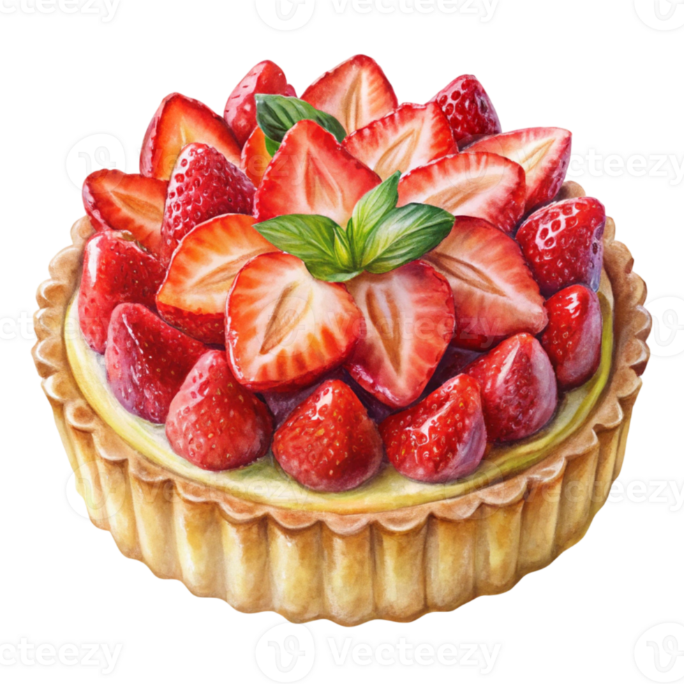 A strawberry tart is shown in this painting png