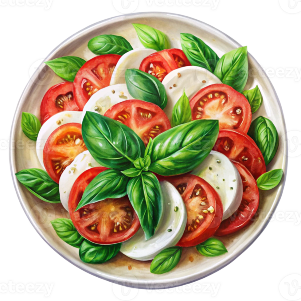 A painting of tomatoes and mozzarella on a plate png