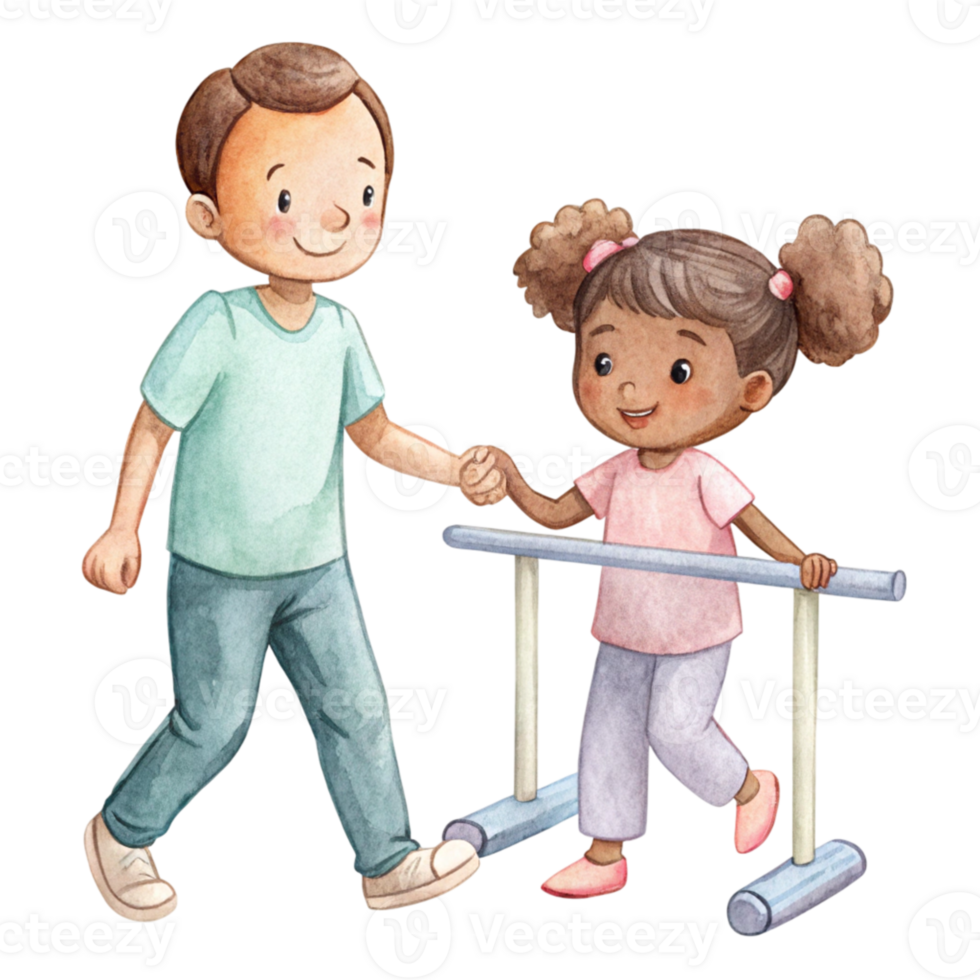 A little girl and a boy are holding hands while standing on a bar png