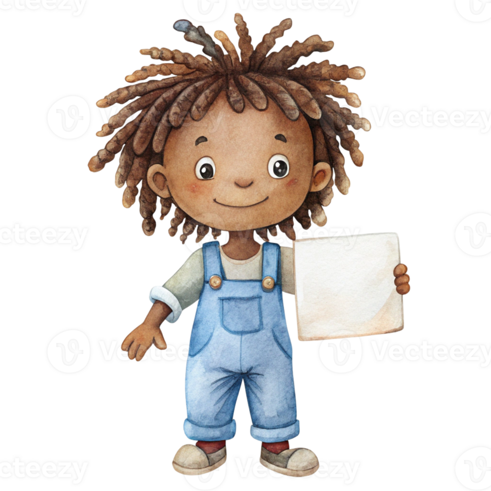 A cartoon boy holding a blank piece of paper png