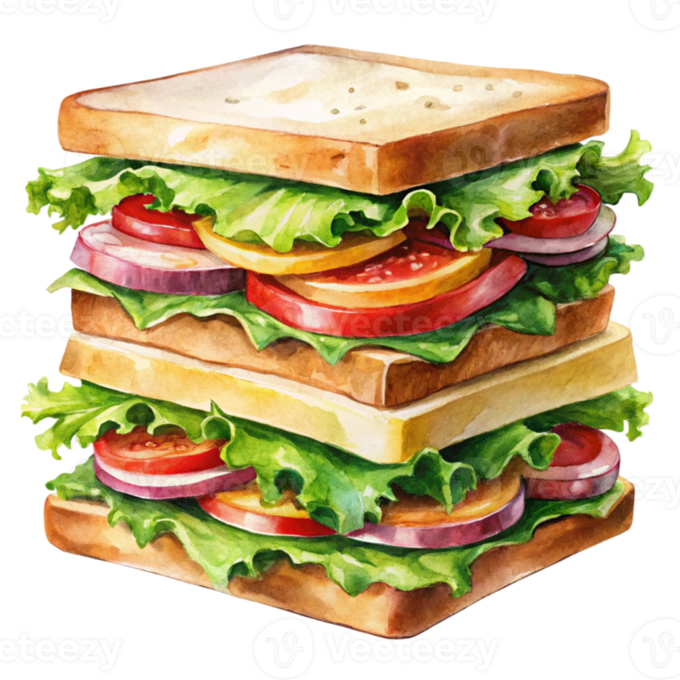 A sandwich with lettuce, tomatoes and cheese png